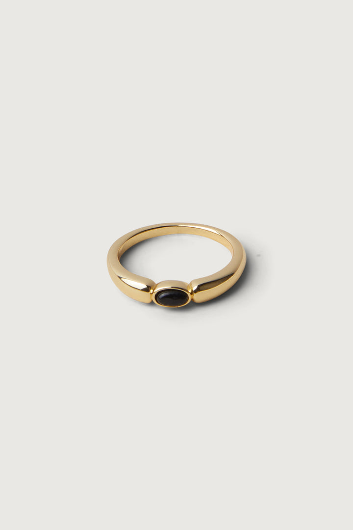 MOON STONE SILVER + ONYX GOLD RING