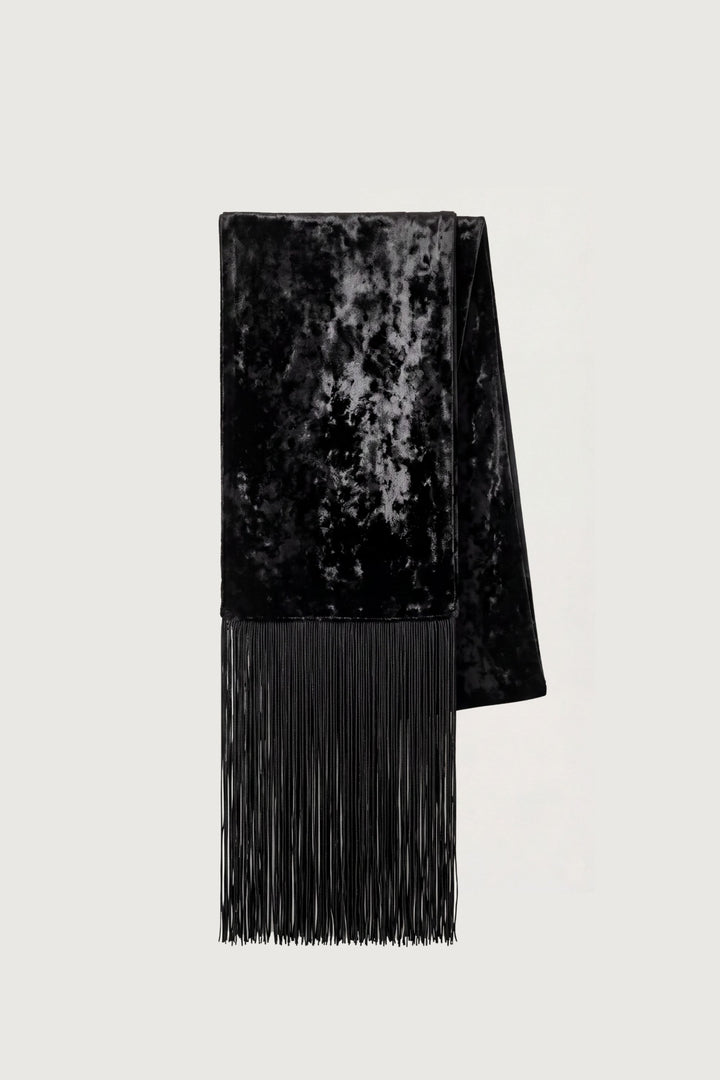 VELVET FRINGE SCARF in Black — alternate angle