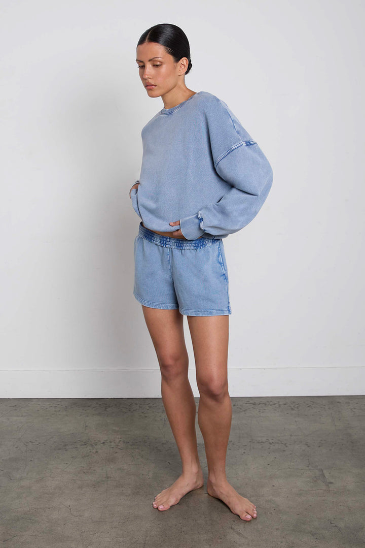 GARMENT DYED COTTON ELASTIC WAIST SHORT in GD Blue — alternate angle