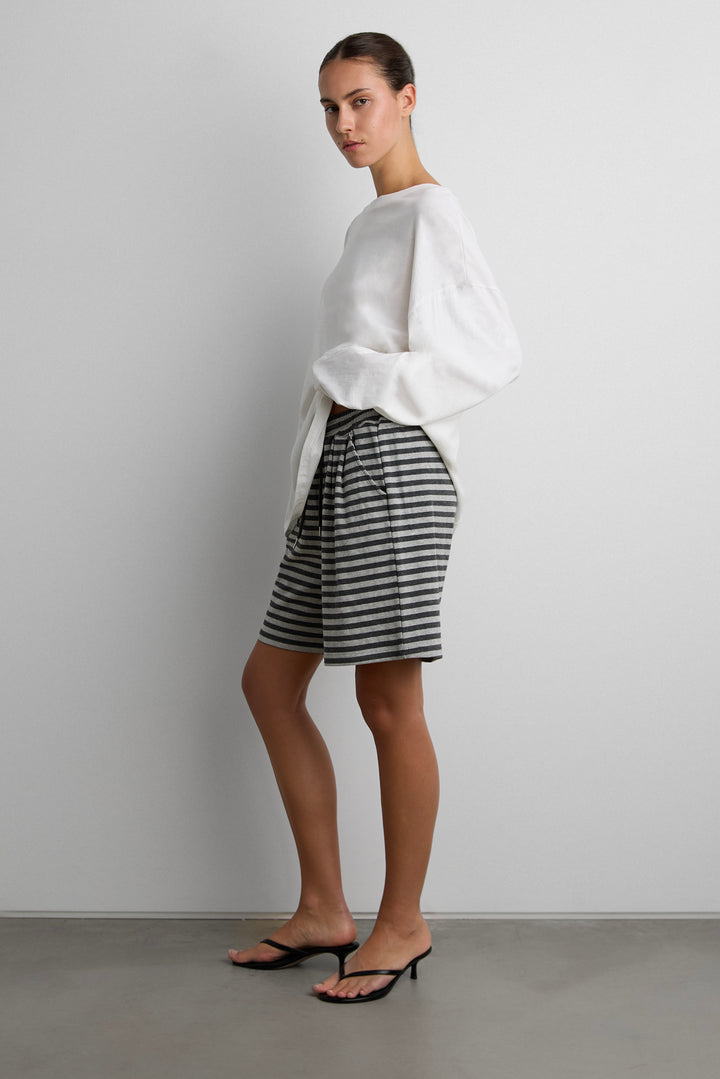 STRIPED SHORT in Dark Gray Stripe — alternate angle