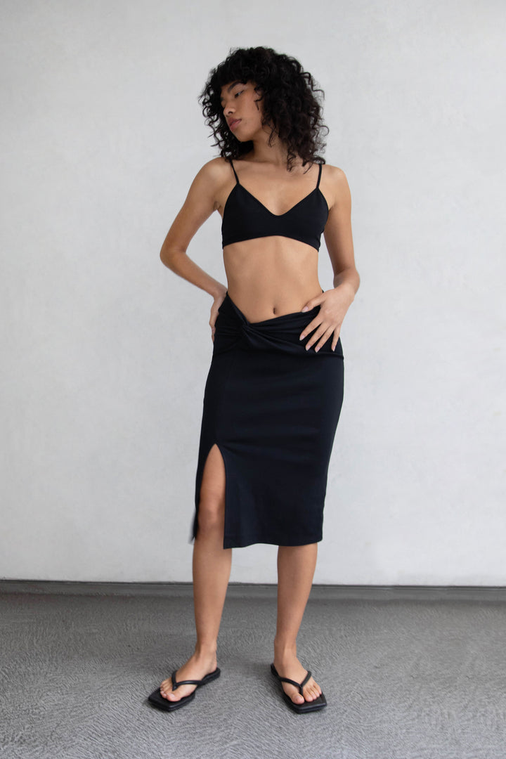 FRONT TWIST MIDI SKIRT