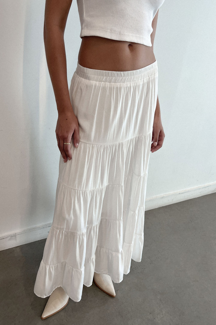 TIERED SKIRT WITH ELASTIC WAISTBAND