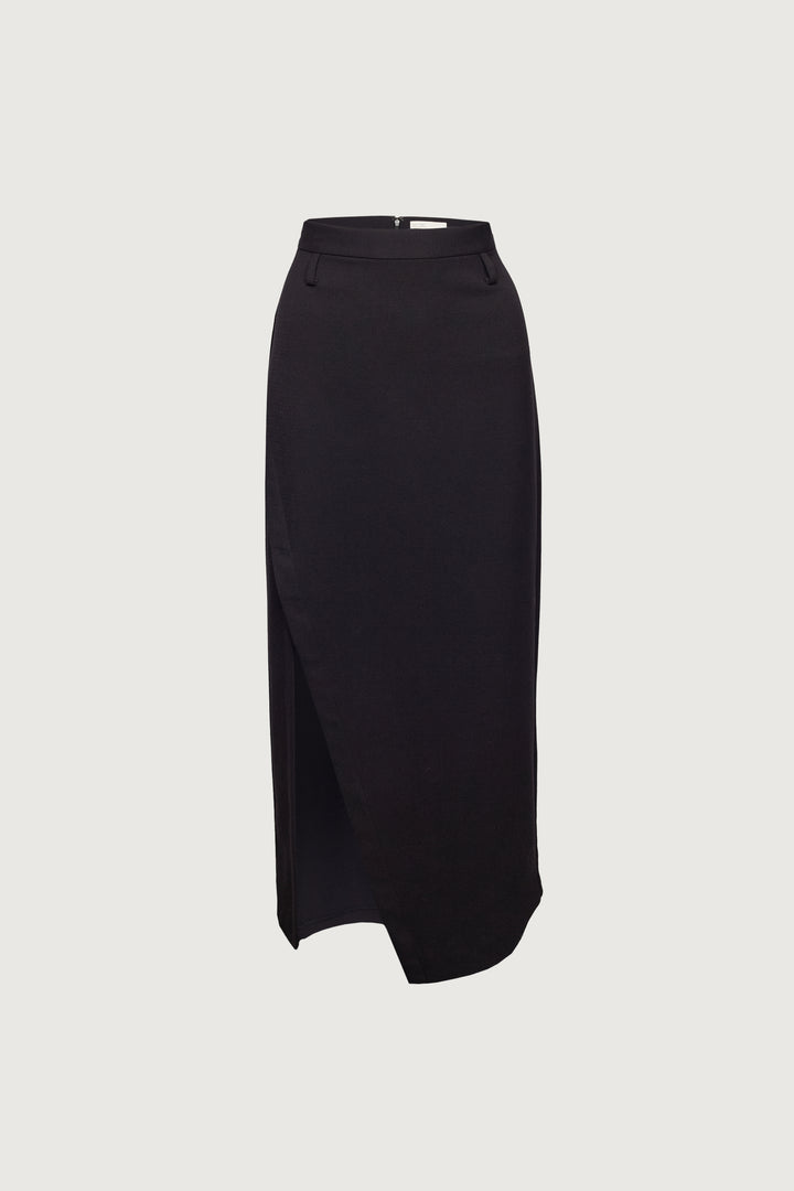 WRAP MAXI SUITING SKIRT in Black — alternate angle