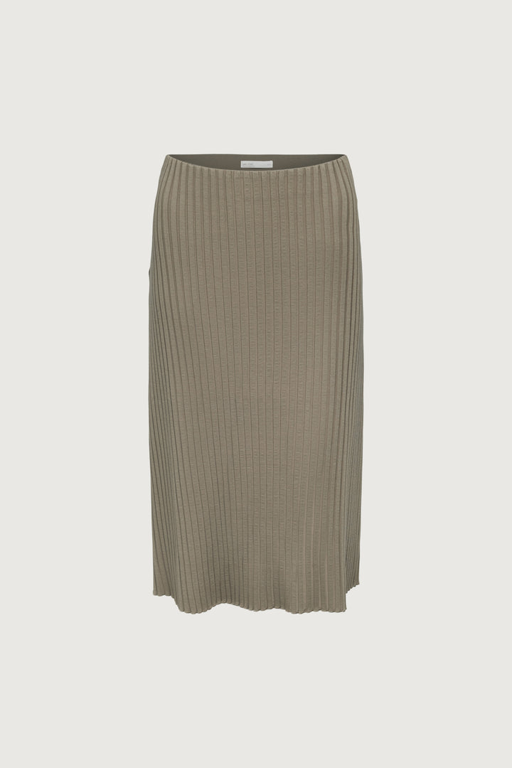 RIBBED KNIT MIDI SKIRT in Taupe — alternate angle