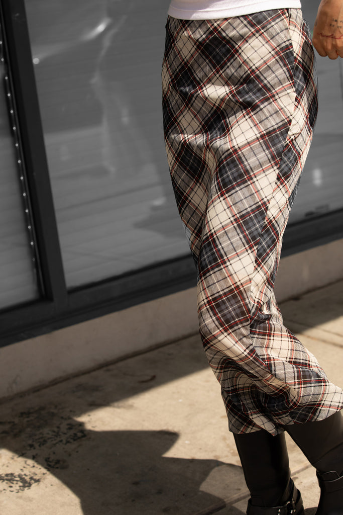 Plaid Chiffon Midi Skirt | OAK + FORT