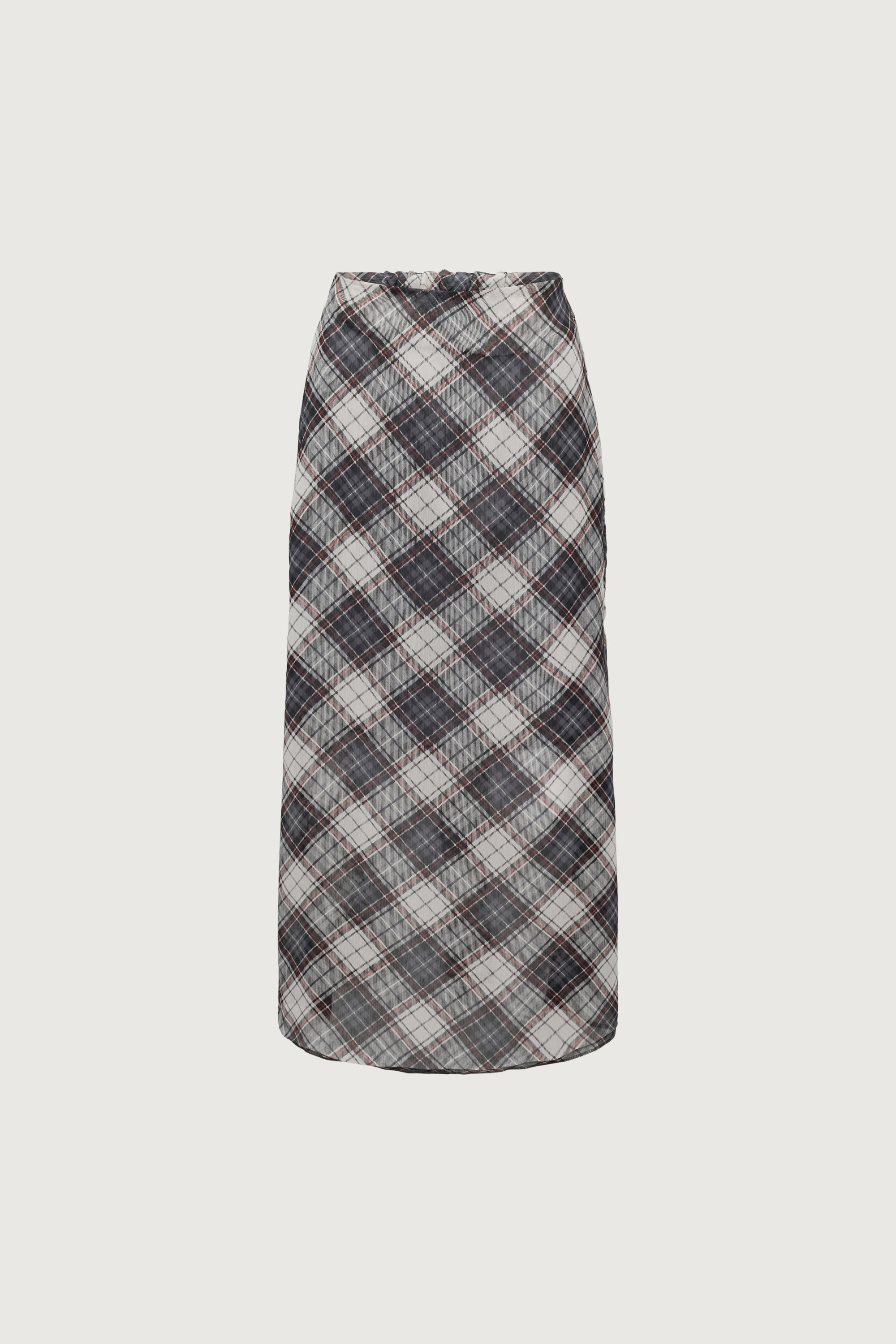 Plaid Chiffon Midi Skirt OAK FORT