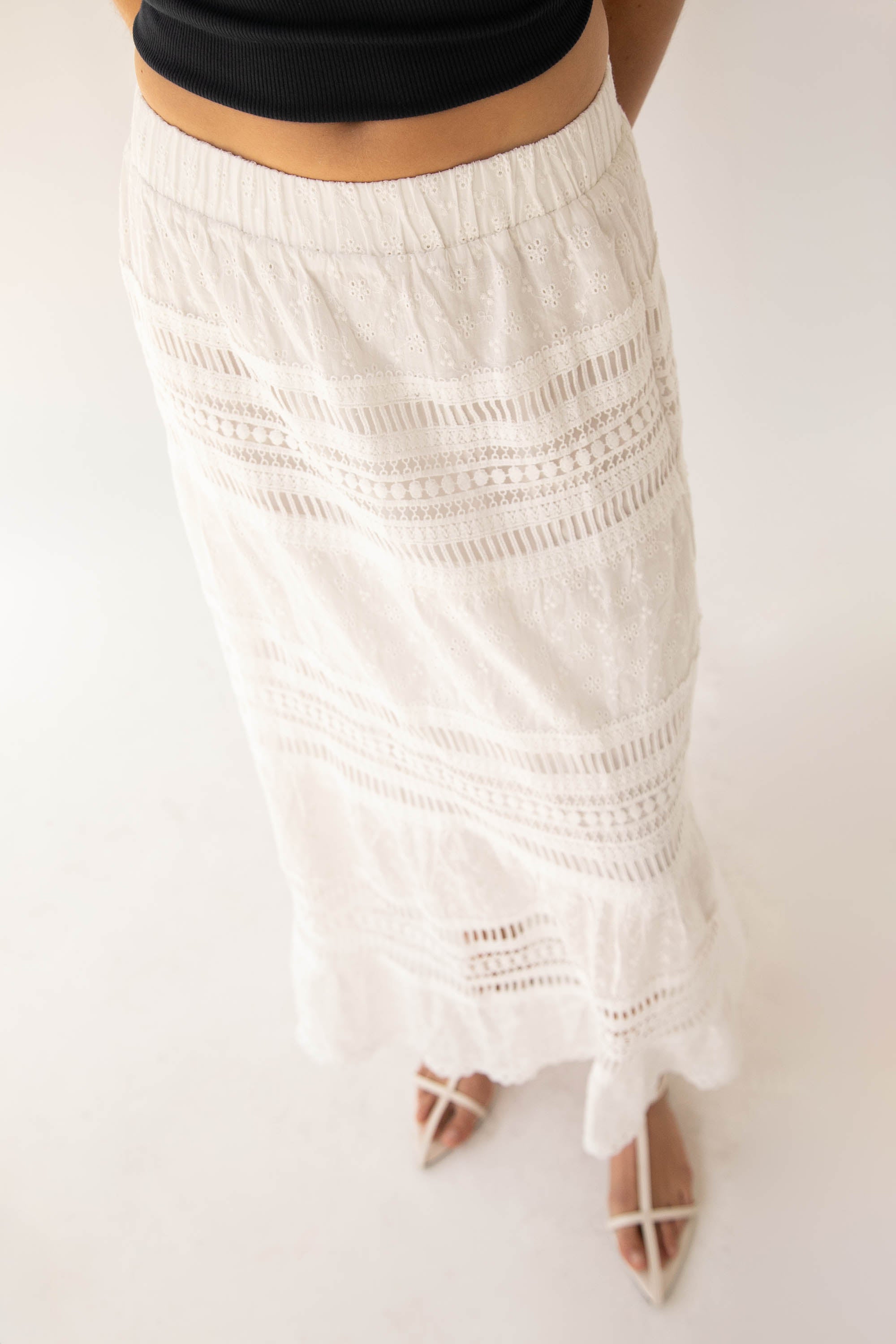 Beige eyelet skirt hotsell