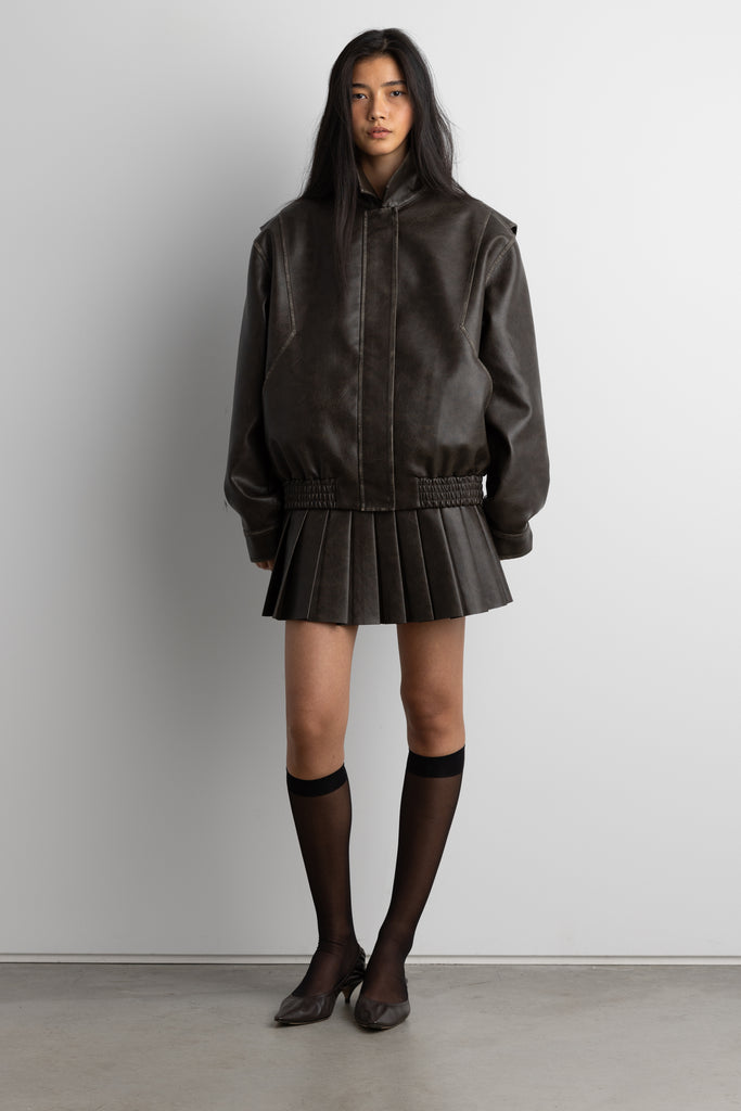 Vegan Leather Pleated Mini Skort | OAK + FORT