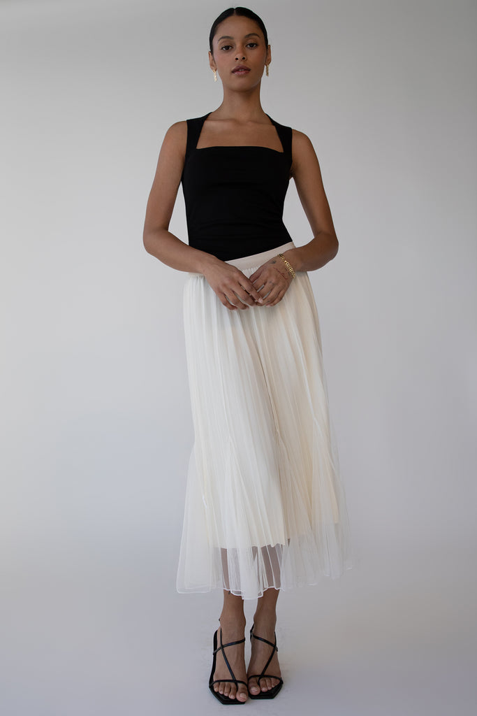 REVERSIBLE LAYERED PLEATED MIDI SKIRT | OAK + FORT