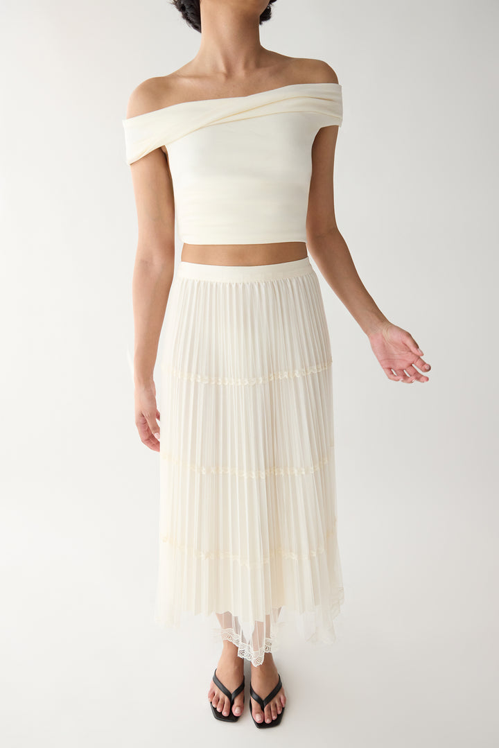 SHEER LACE TIERED MAXI SKIRT in Cream — alternate angle