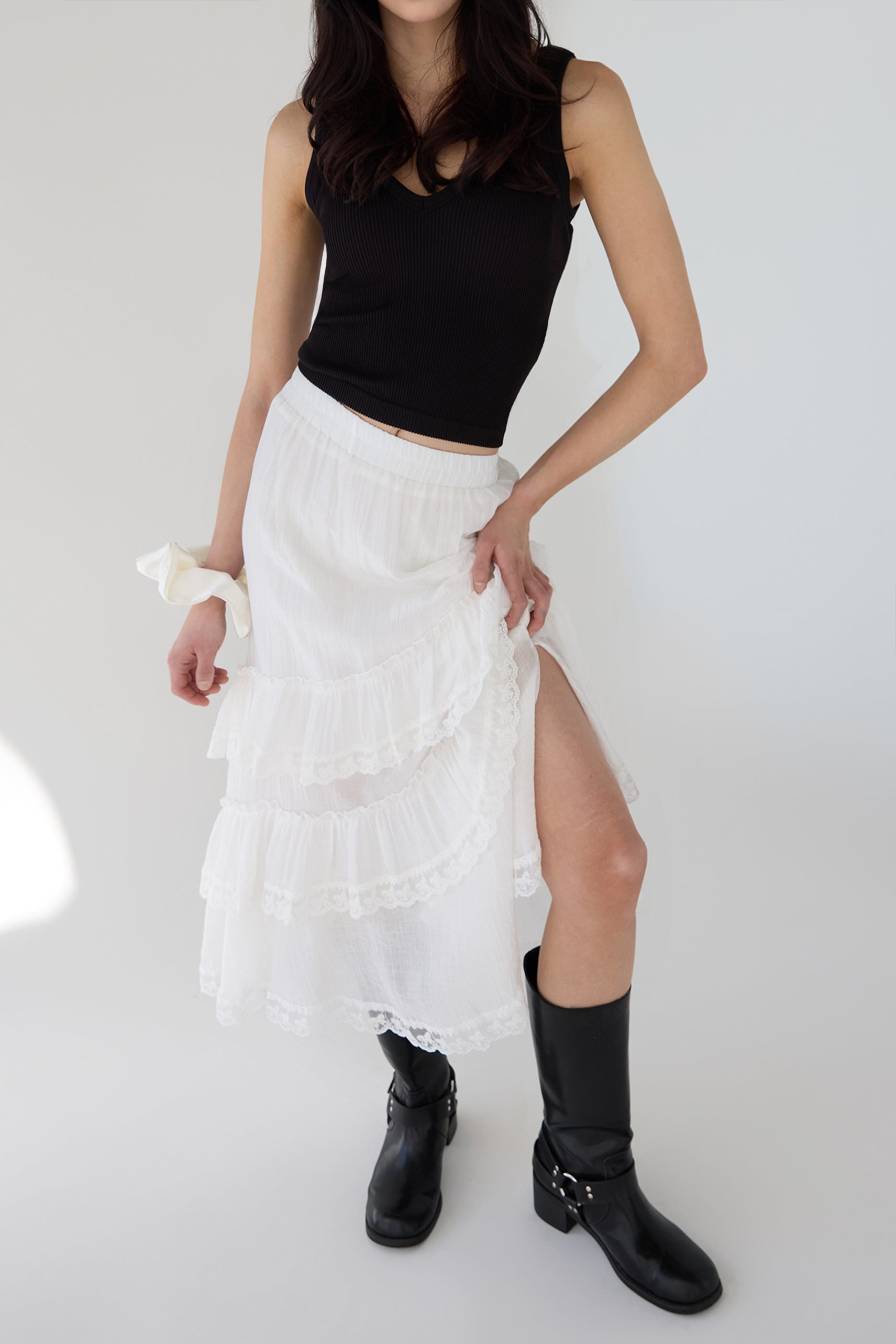 LACE TIERED MAXI SKIRT | OAK + FORT
