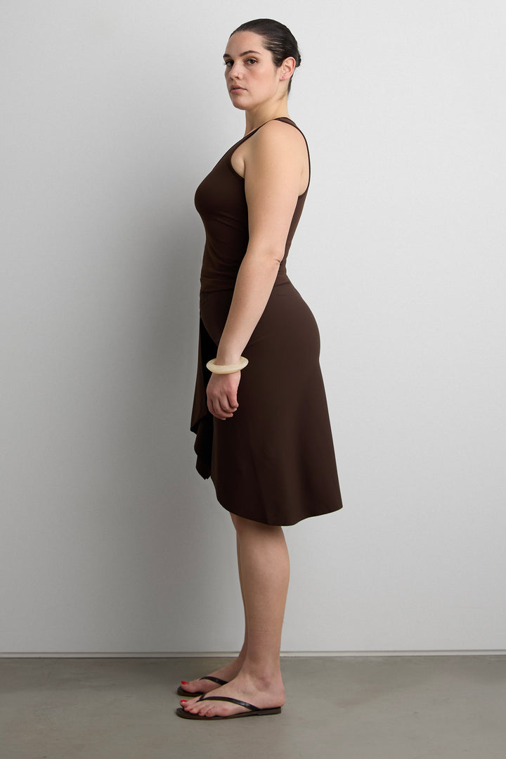 FRONT DRAPE MIDI SKIRT in Coffee Bean — alternate angle