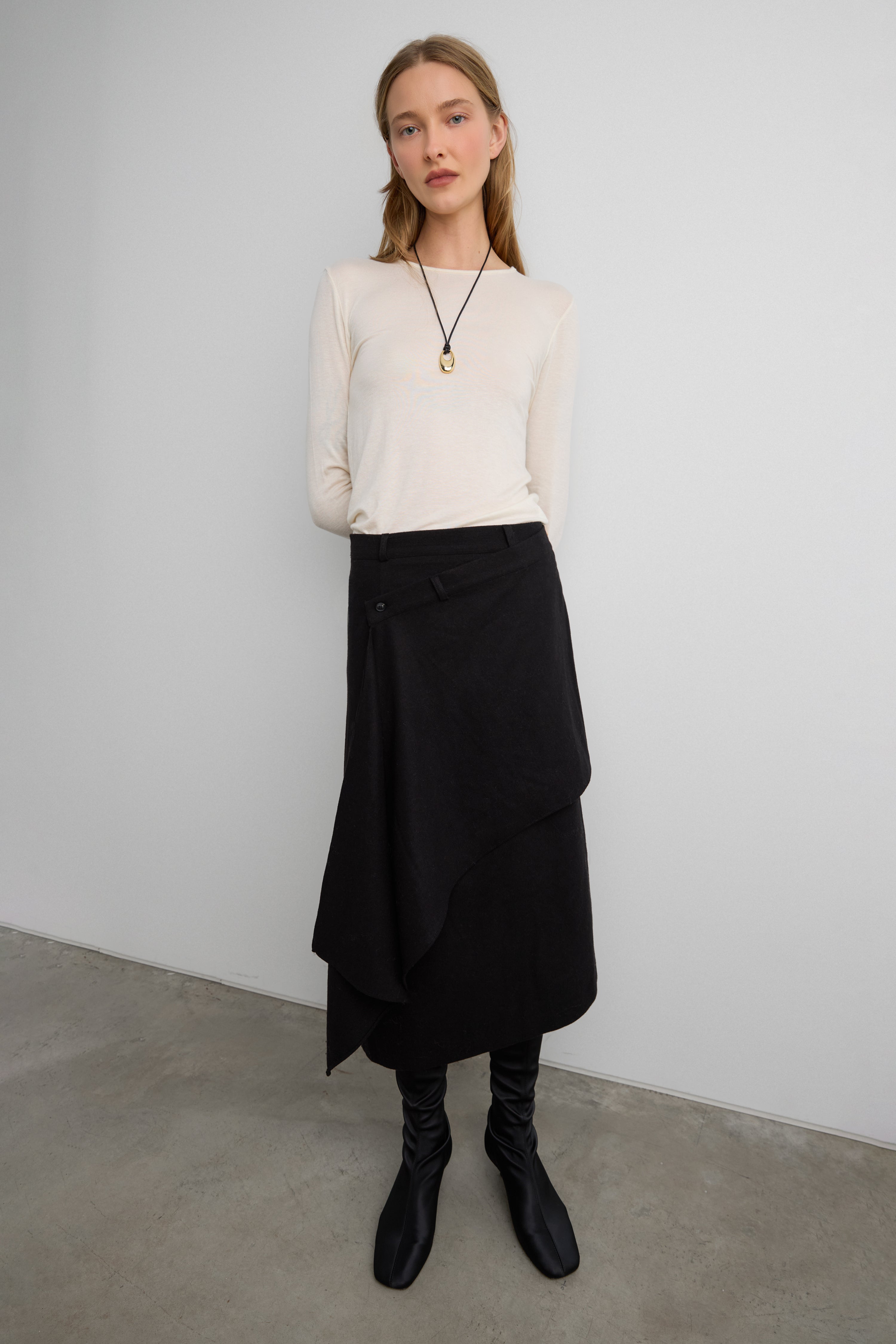 Asymmetrical Midi Wrap Skirt | OAK + FORT