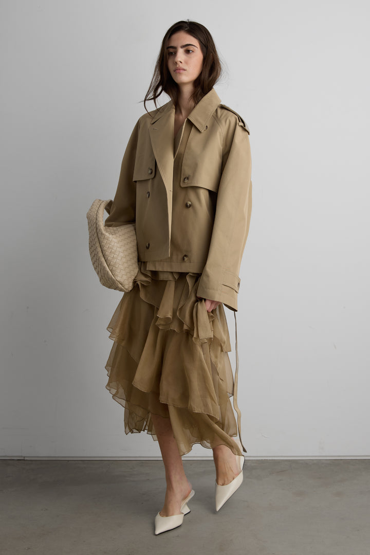 RUFFLED ASYMMETRICAL MAXI SKIRT in Beige — alternate angle
