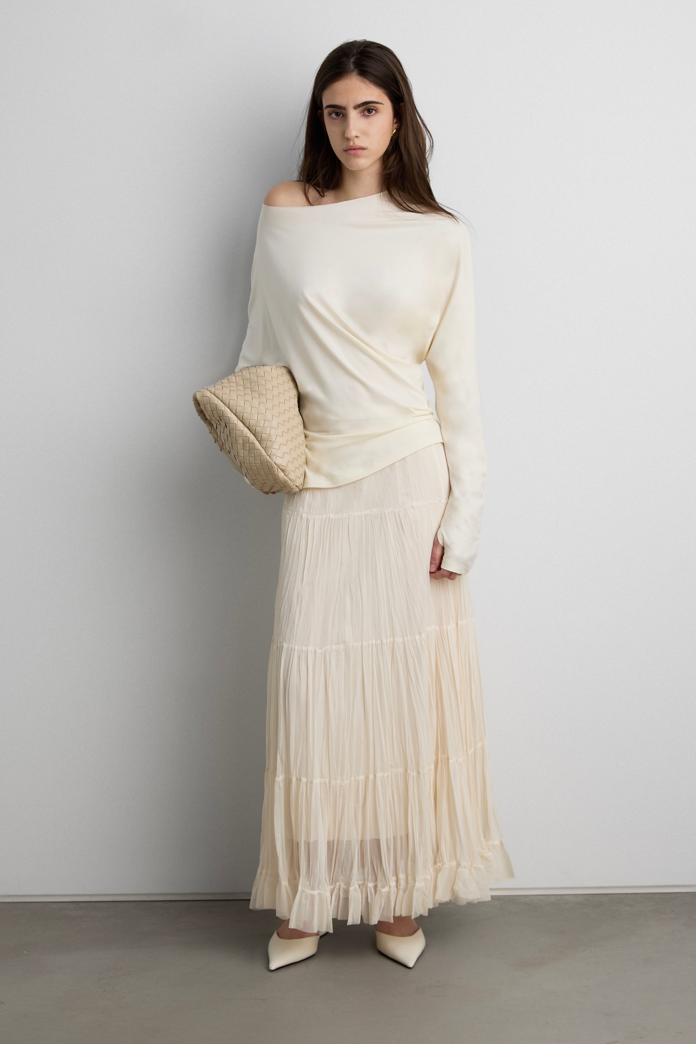 Tiered Pleated Mesh Maxi Skirt | OAK + FORT