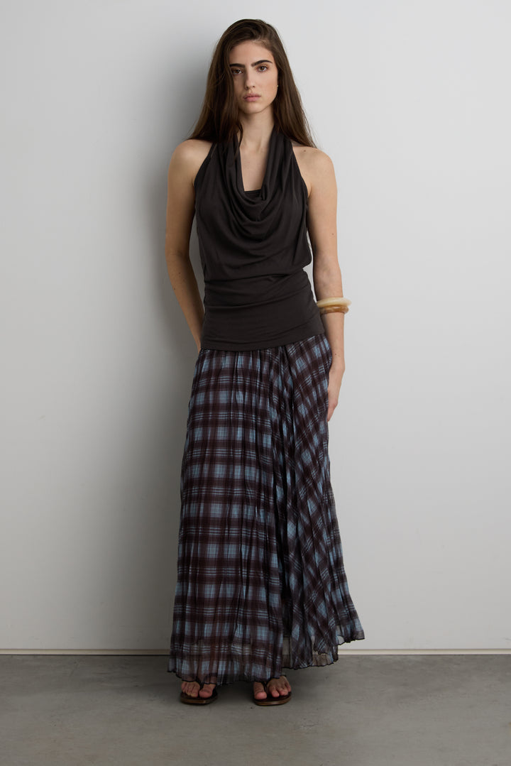 BLUE PLAID ACCORDION PLEAT MIDI SKIRT in Blue Plaid — alternate angle