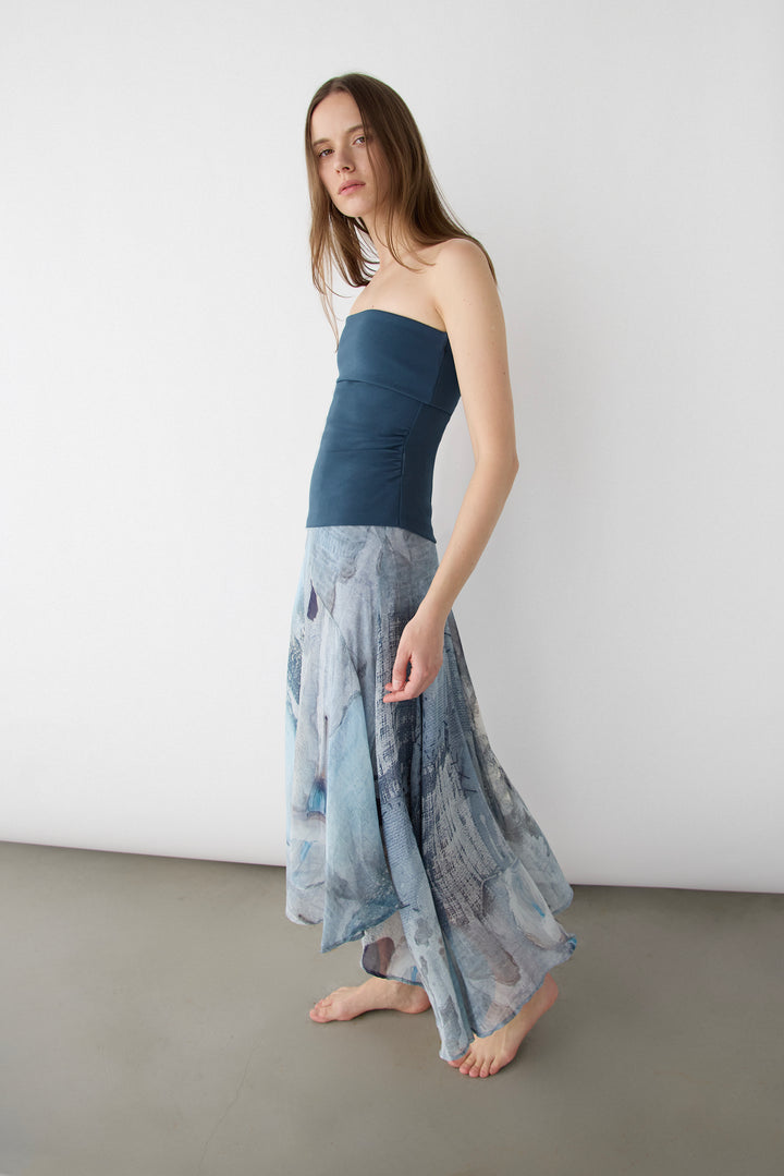 ABSTRACT PRINT MIDI SKIRT in Blue — alternate angle