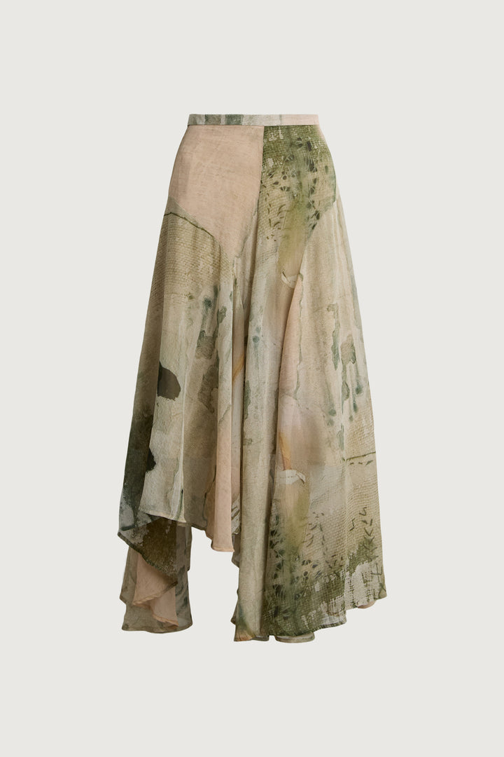 ABSTRACT PRINT MIDI SKIRT in Green — alternate angle