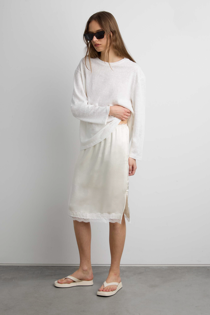 LACE TRIM MIDI SKIRT in Ivory — alternate angle