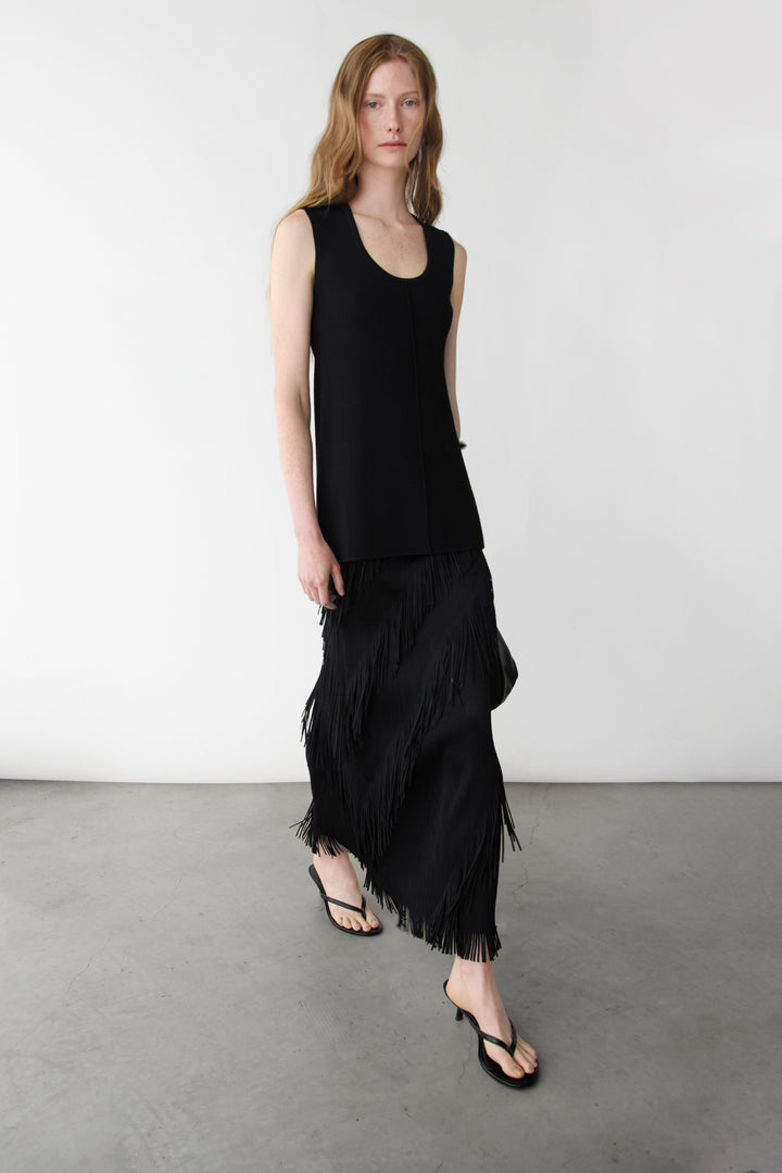 ASYMMETRICAL FRINGE SKIRT in Black — alternate angle