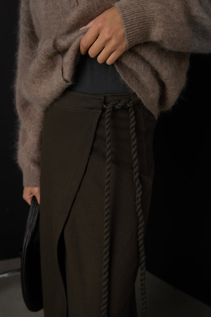 KNIT MAXI SKIRT WITH BRAIDED BELT in Charcoal — alternate angle