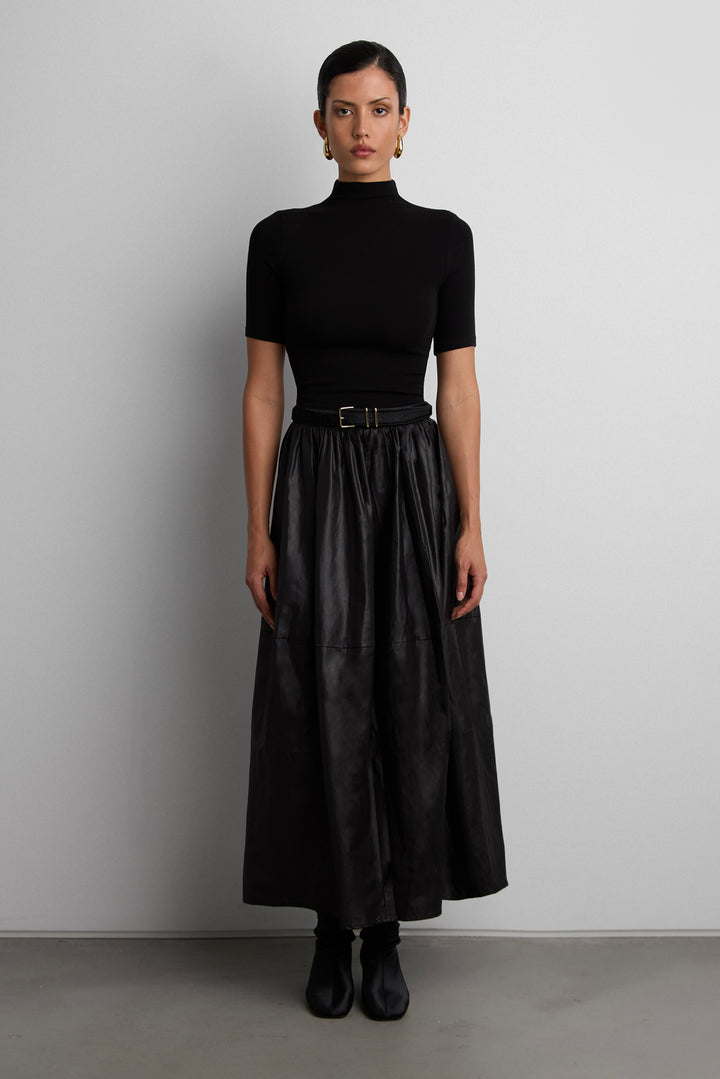GATHERED WAIST KNIT MAXI SKIRT in Black — alternate angle