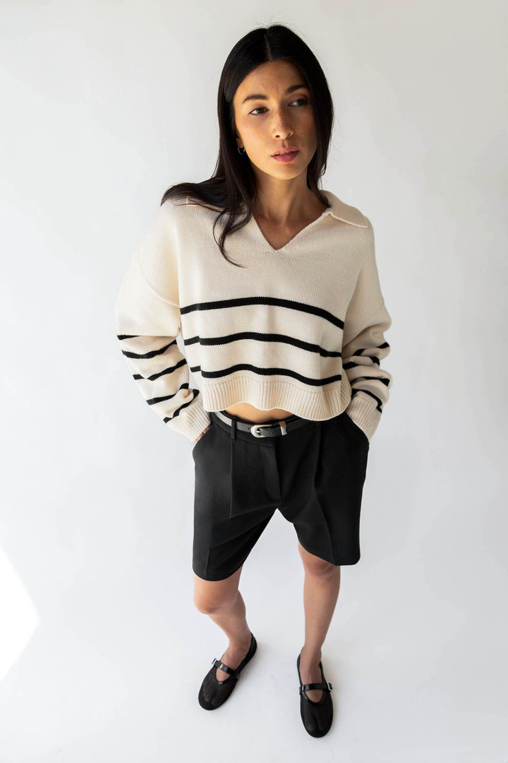 COLLARED STRIPE SWEATER