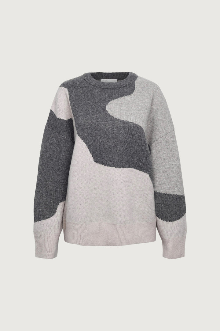 OVERSIZED INTARSIA KNIT CREWNECK SWEATER