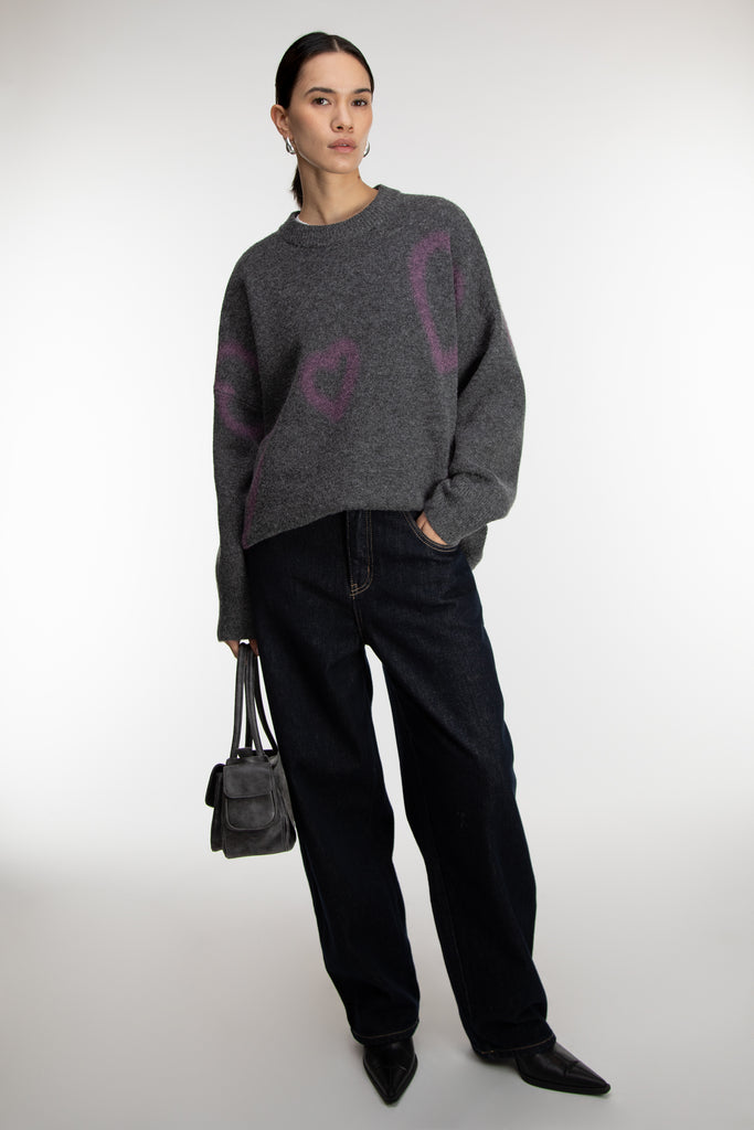 Graffiti Effect Heart Knit Sweater | OAK + FORT