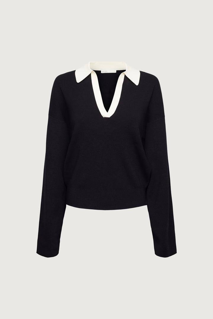 CONTRAST COLLARED SWEATER in Black Snow — alternate angle