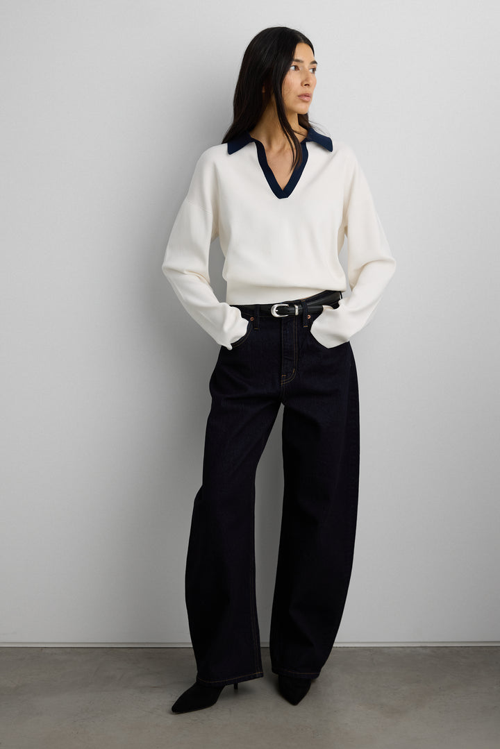 CONTRAST COLLARED SWEATER in Snow Navy Blazer — alternate angle