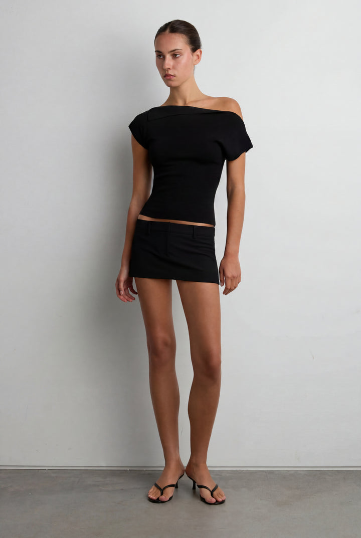 ASYMMETRICAL OFF THE SHOULDER CAP SLEEVE SWEATER in Black — alternate angle