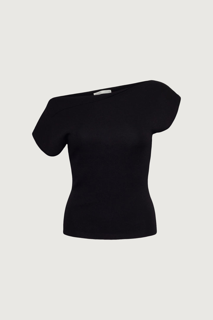 ASYMMETRICAL OFF THE SHOULDER CAP SLEEVE SWEATER in Black — alternate angle