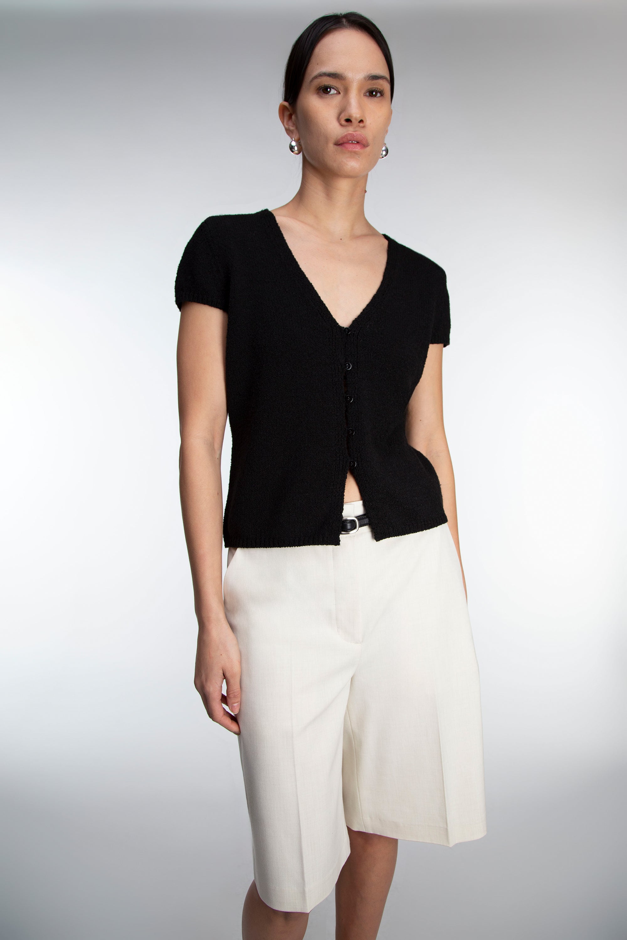 Button Front Cap Sleeve Sweater | OAK + FORT