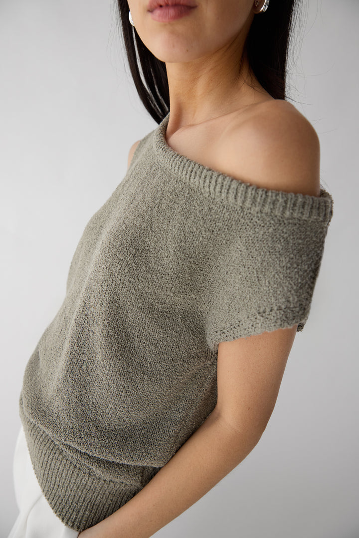 RELAXED OFF THE SHOULDER SWEATER in Vetiver — alternate angle