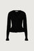 RIB-KNIT RUFFLED BUTTON FRONT CARDIGAN