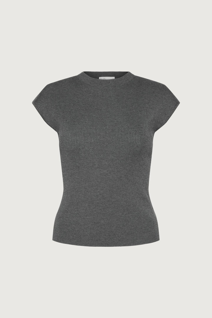 KNIT MOCKNECK TOP in Medium Heather Grey — alternate angle