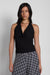 Knit cowl neck halter top in black — main image