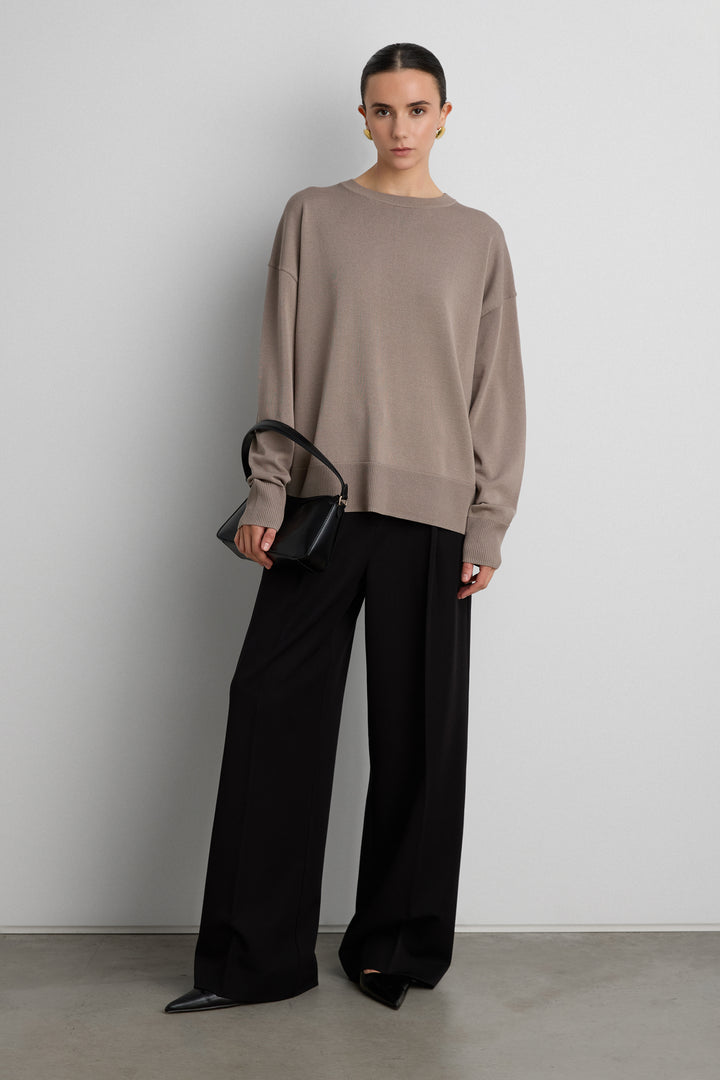 LIGHTWEIGHT CREWNECK SWEATER in Taupe — alternate angle