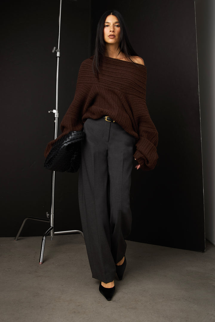 OVERSIZED SLOUCHY OFF THE SHOULDER SWEATER in Bitter Chocolate — alternate angle