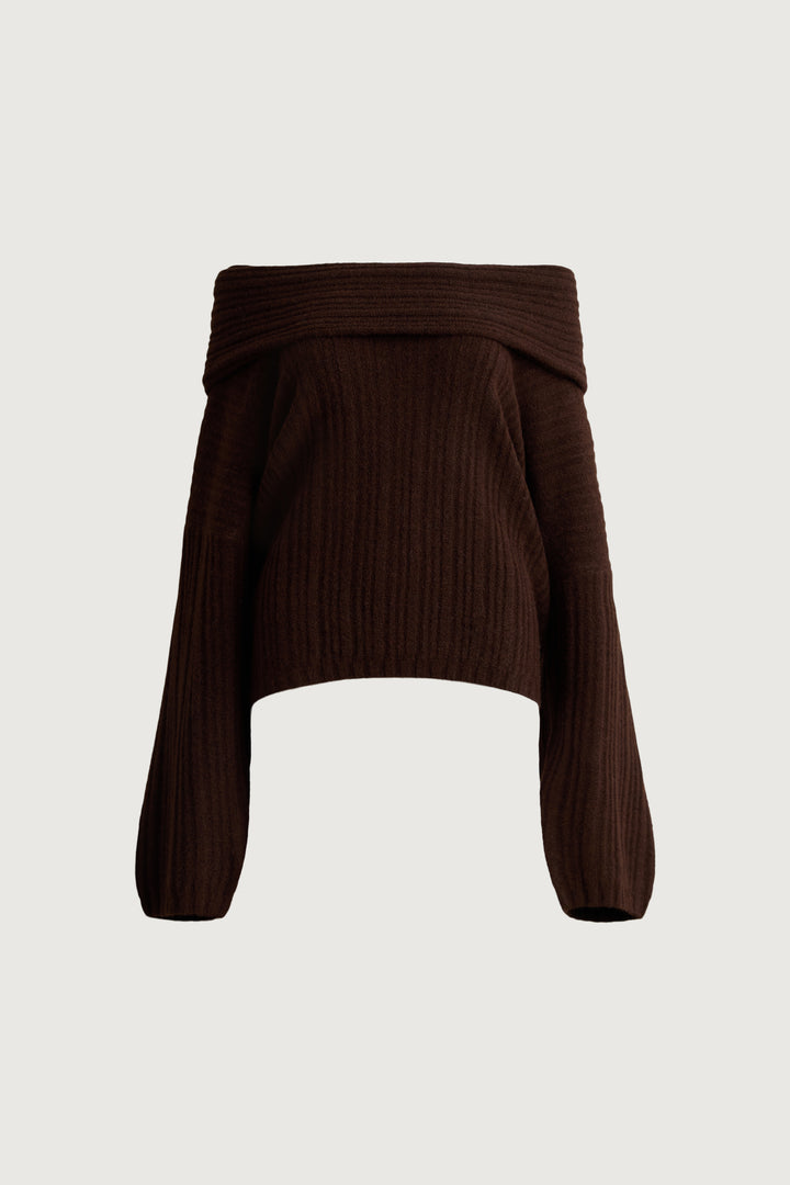 OVERSIZED SLOUCHY OFF THE SHOULDER SWEATER in Bitter Chocolate — alternate angle