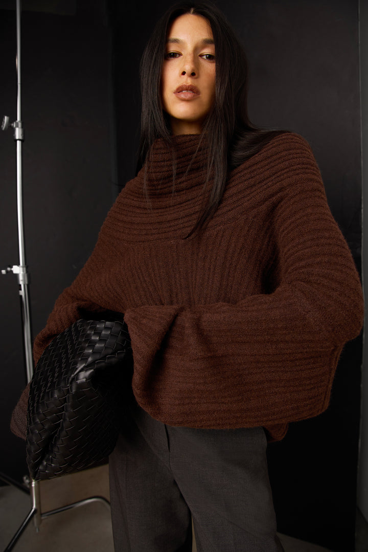 OVERSIZED SLOUCHY OFF THE SHOULDER SWEATER in Bitter Chocolate — alternate angle