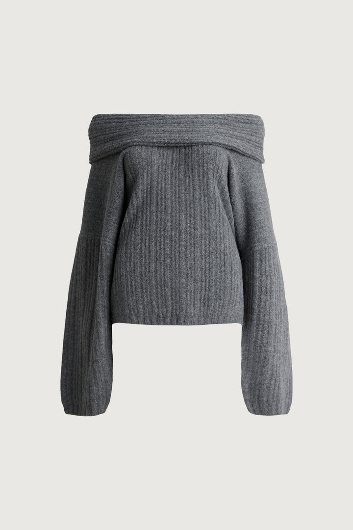OVERSIZED SLOUCHY OFF THE SHOULDER SWEATER in Dark Heather Grey — alternate angle