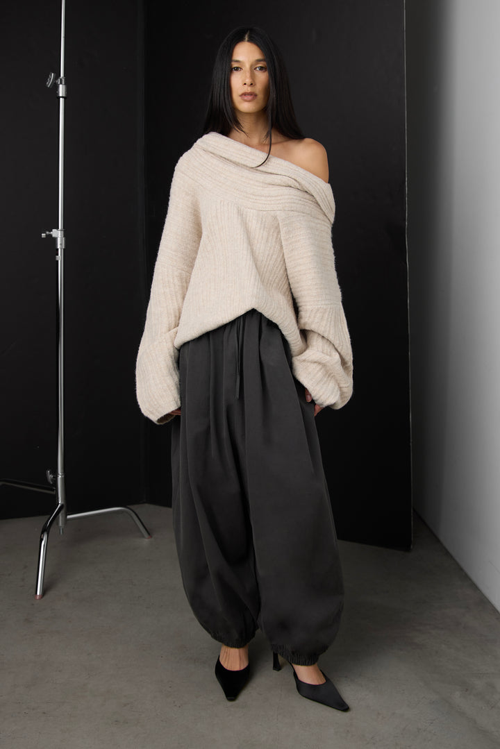 OVERSIZED SLOUCHY OFF THE SHOULDER SWEATER in Oatmeal — alternate angle