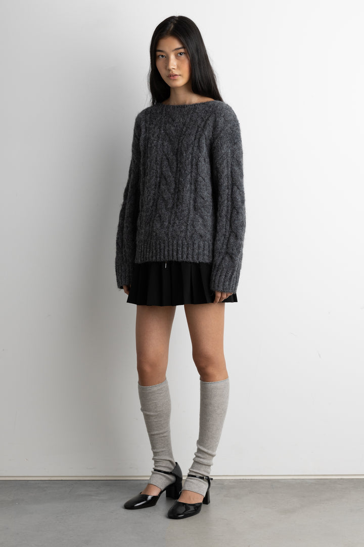 ALPACA AND WOOL-BLEND CABLE KNIT SWEATER in Charcoal — alternate angle