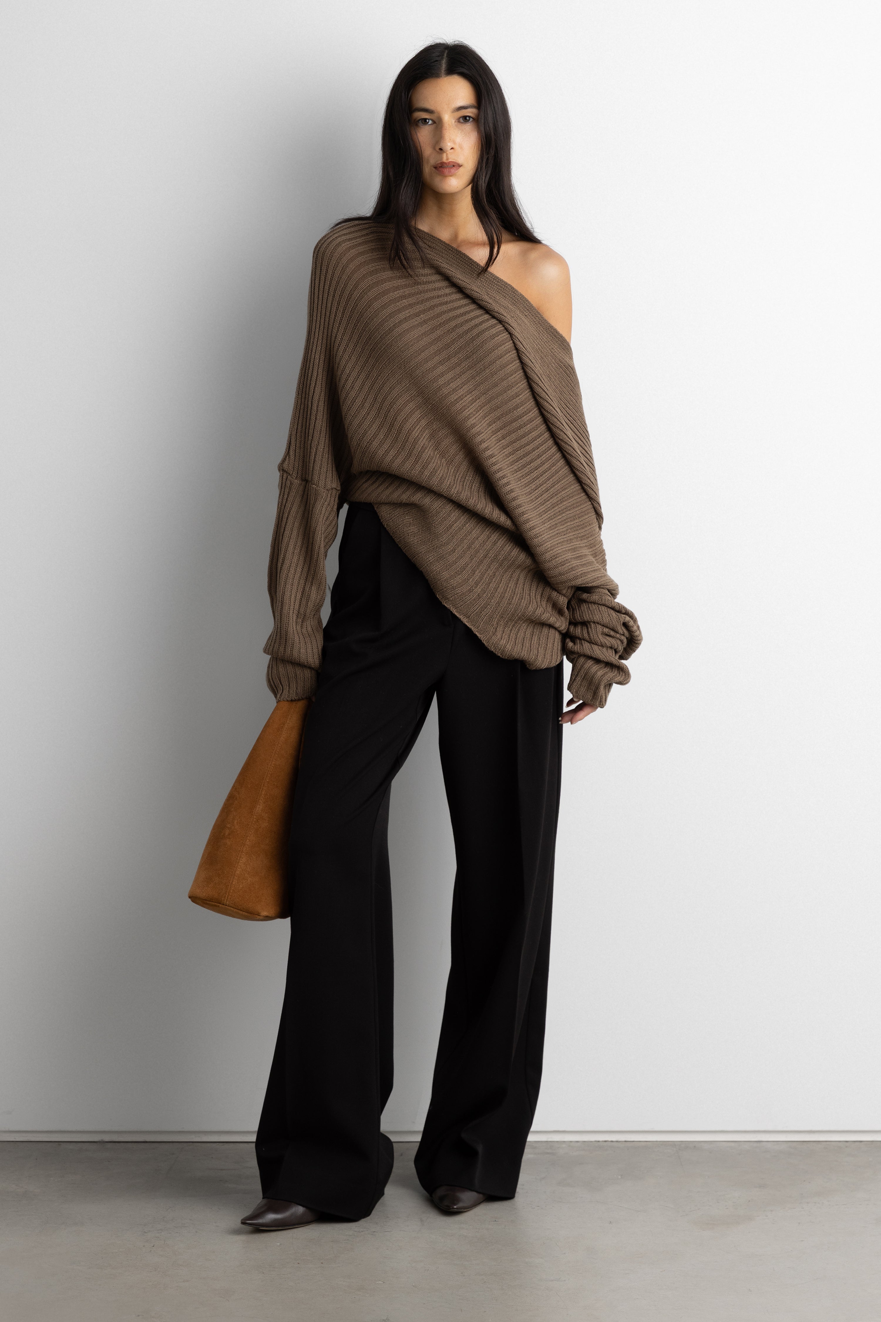 Slouchy Off The Shoulder Knit Hoodie | OAK + FORT