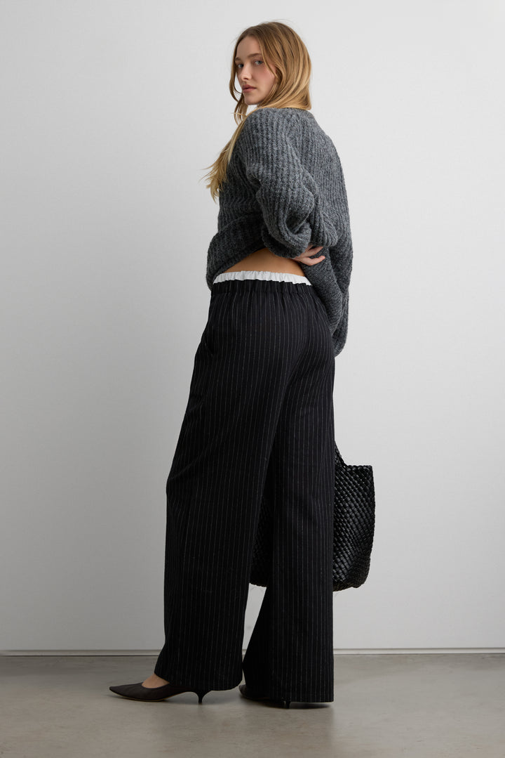 OVERSIZED RAGLAN RIBBED KNIT SWEATER in Charcoal — alternate angle