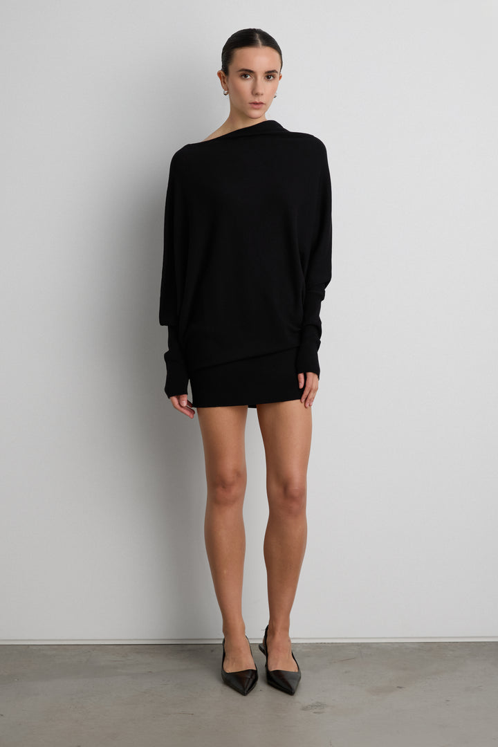ASYMMETRICAL SWEATER WITH CUFFED SLEEVE