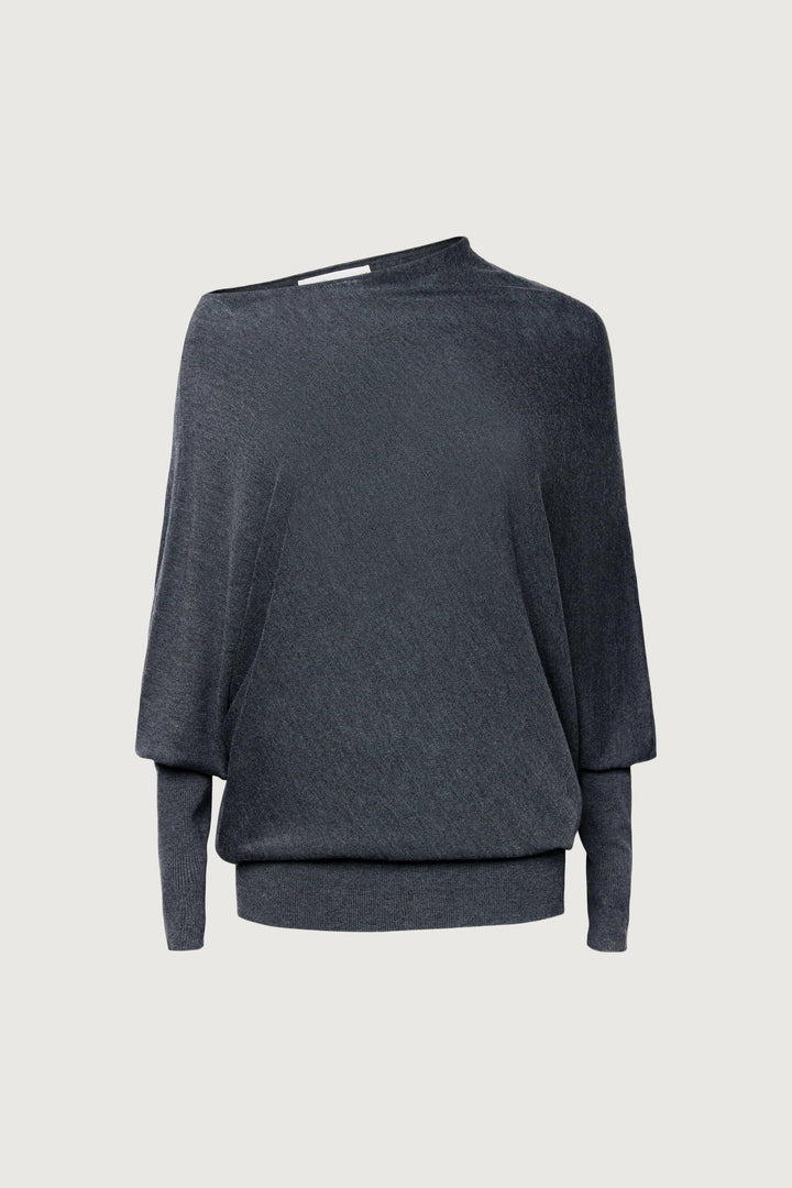 ASYMMETRICAL SWEATER WITH CUFFED SLEEVE in Charcoal — alternate angle
