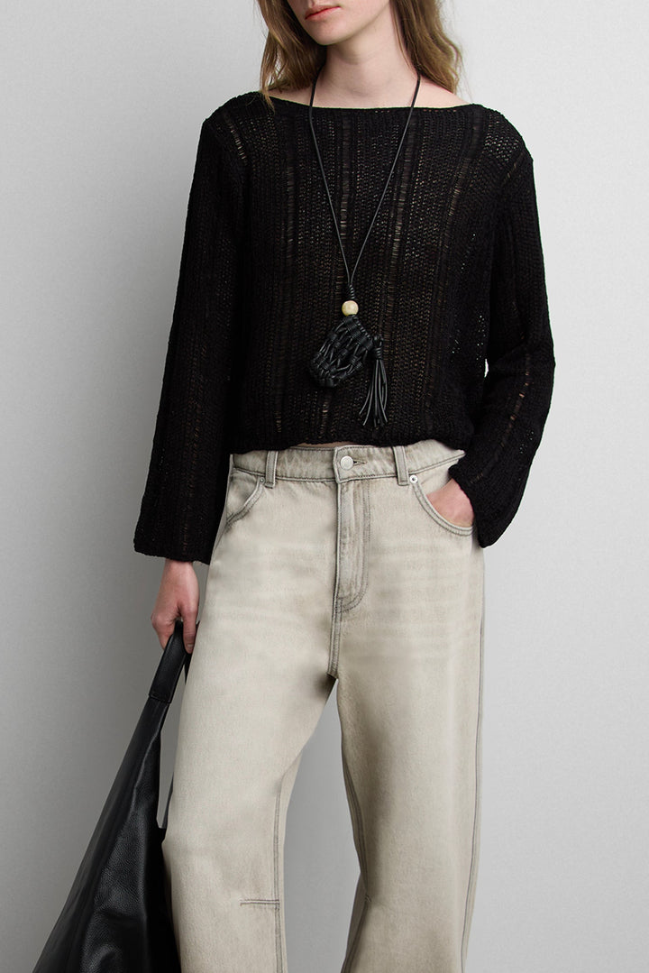 SHEER BOATNECK MESH SWEATER in Black — alternate angle